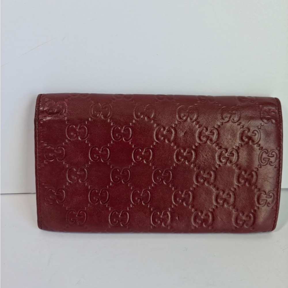 Pre-Owned GUCCI GG Shima Line Wallet Flap Long Leather in Red - Picture 5 of 6
